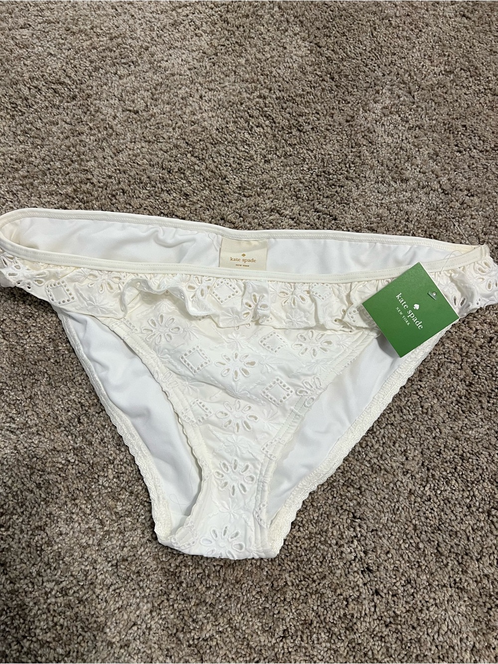 kate spade White Eyelet Ruffle Bikini Bottom - Feminine Swimwear